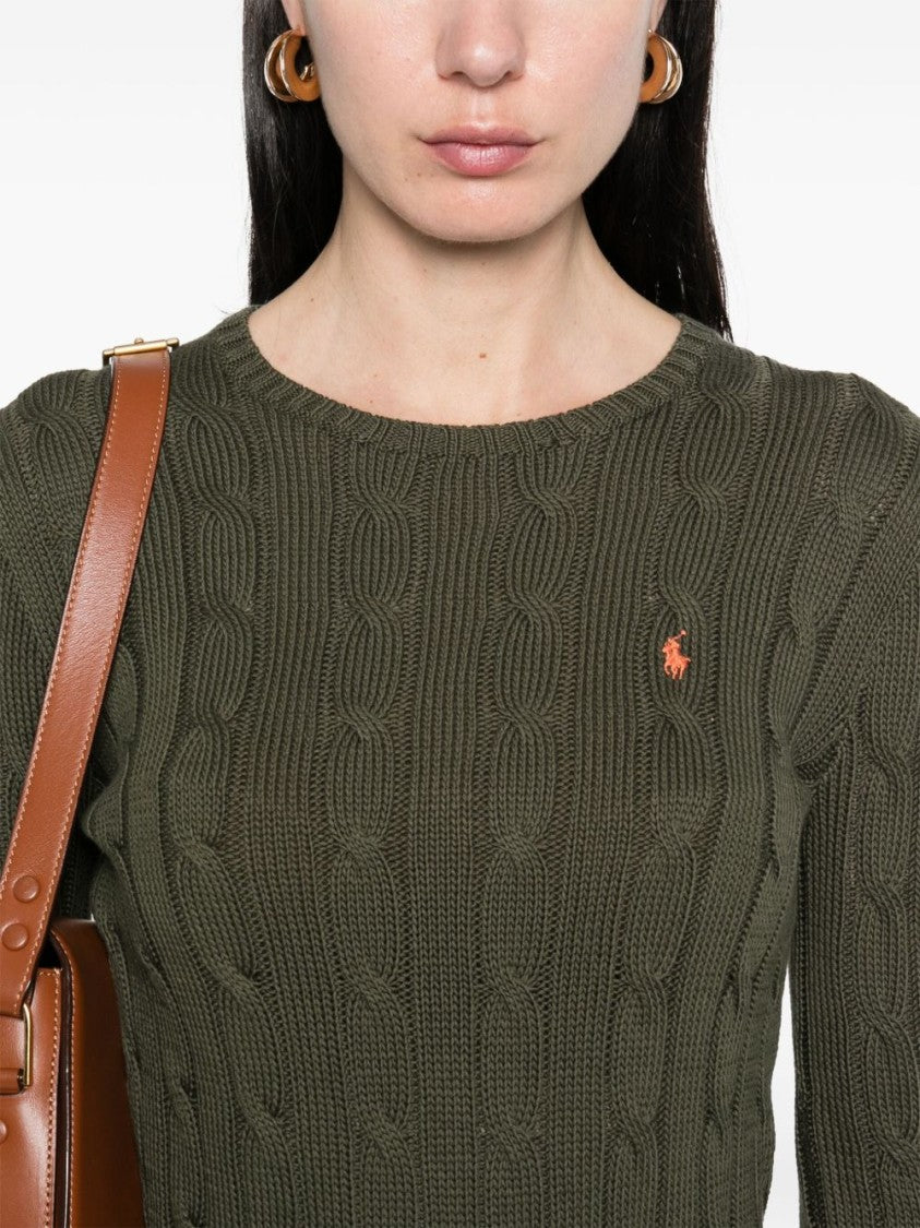 Polo Ralph Lauren Olive Green Crew Neck Sweater With Ribbed Trim