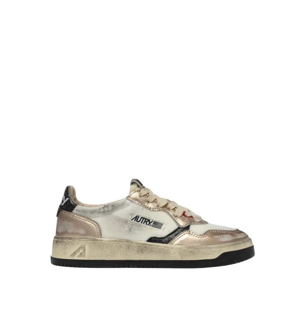 Autry Supvint Low Mesh Suede Wht Gold Sneaker