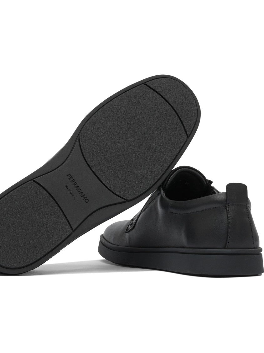 Ferragamo Black Leather Loafers With Smooth Upper