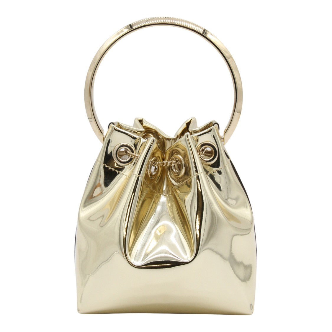 Jimmy Choo Metallic Gold Bucket Bag With Structured Silhouette