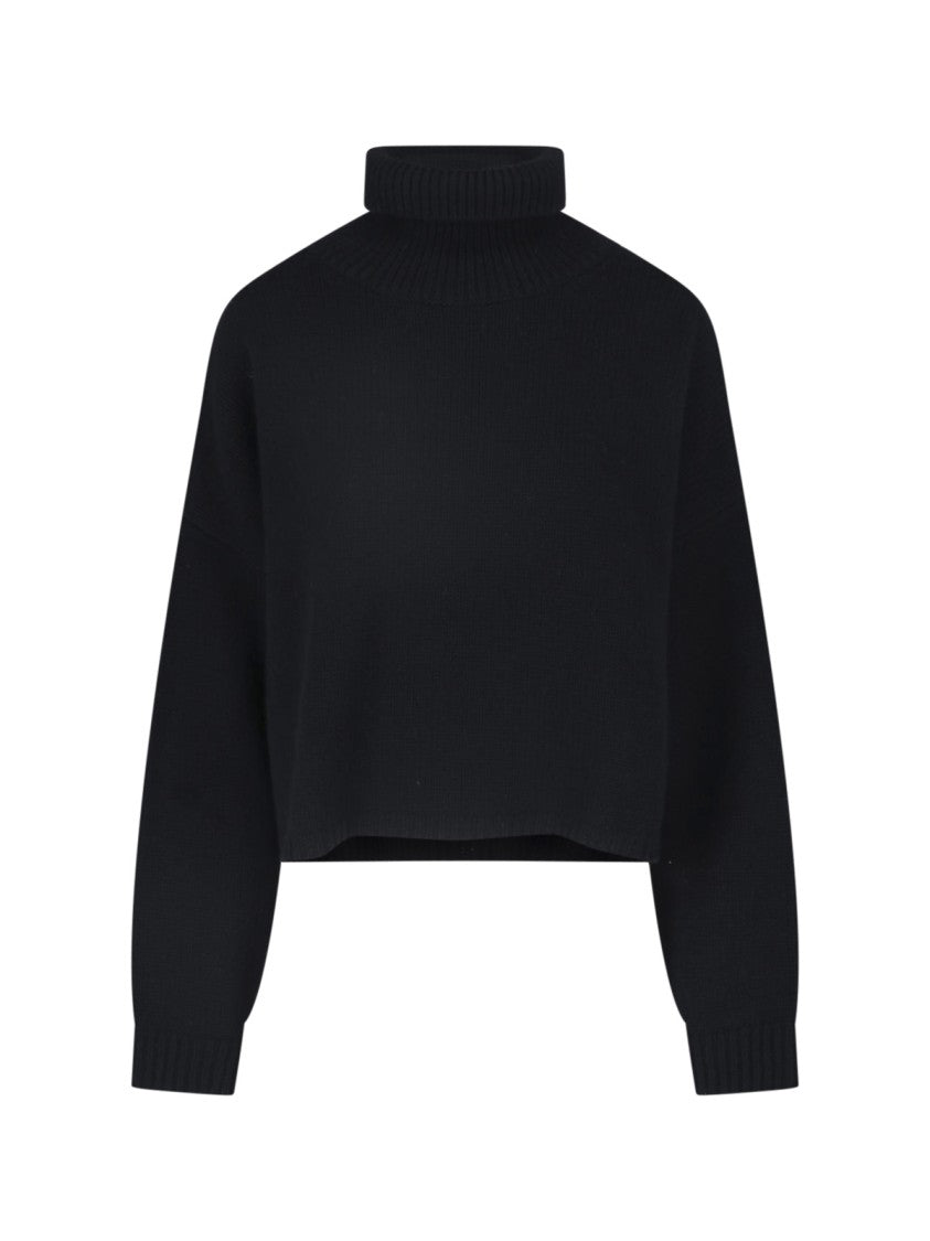 Lisa Yang Cropped Boxy High Ribbed Turtleneck Knit Sweater