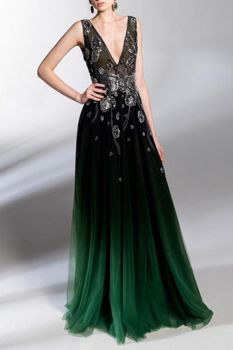 Saiid Kobeisy Gradient Printed Dress With Beading