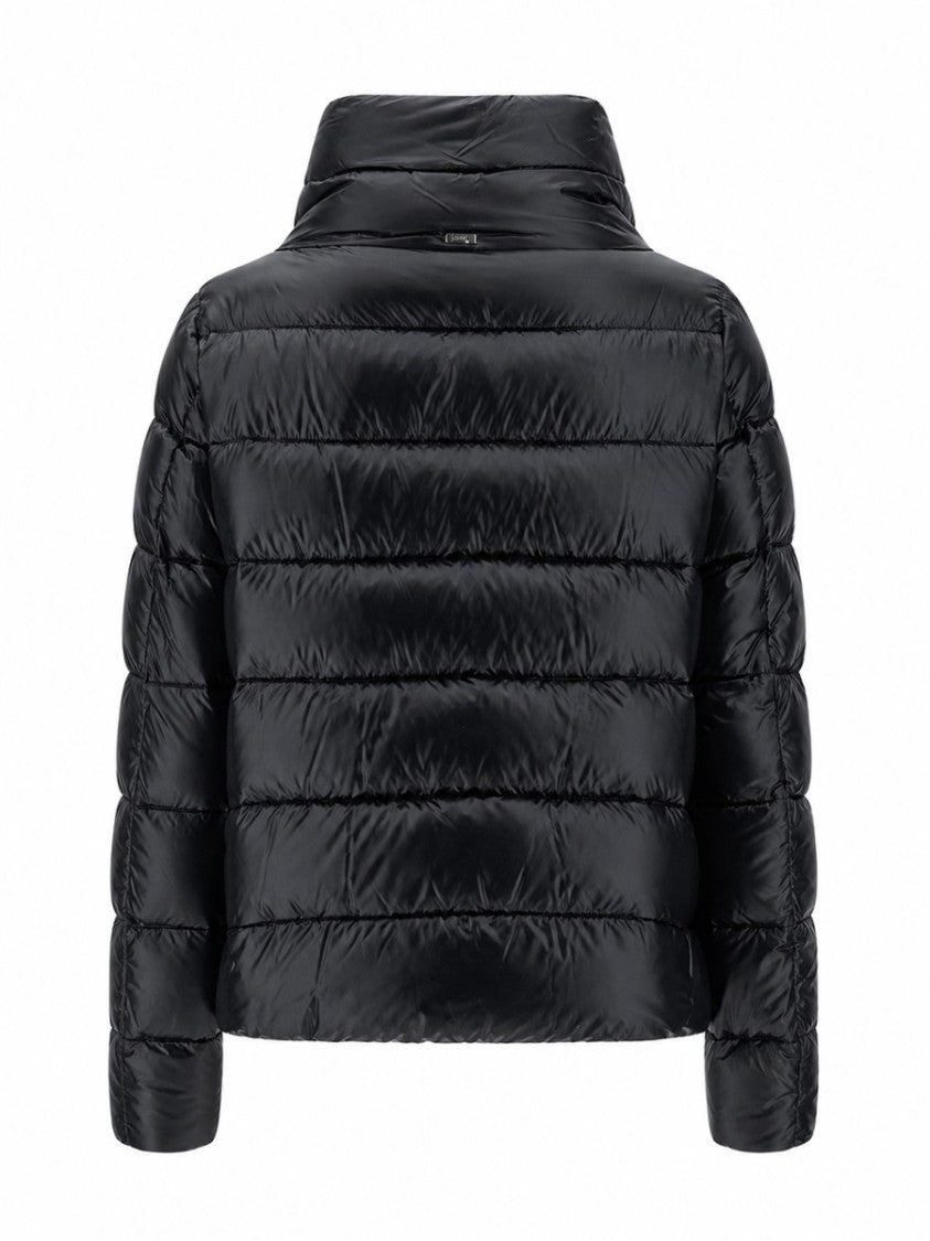 Herno Ultralight Black Nylon Puffer Jacket With High Collar