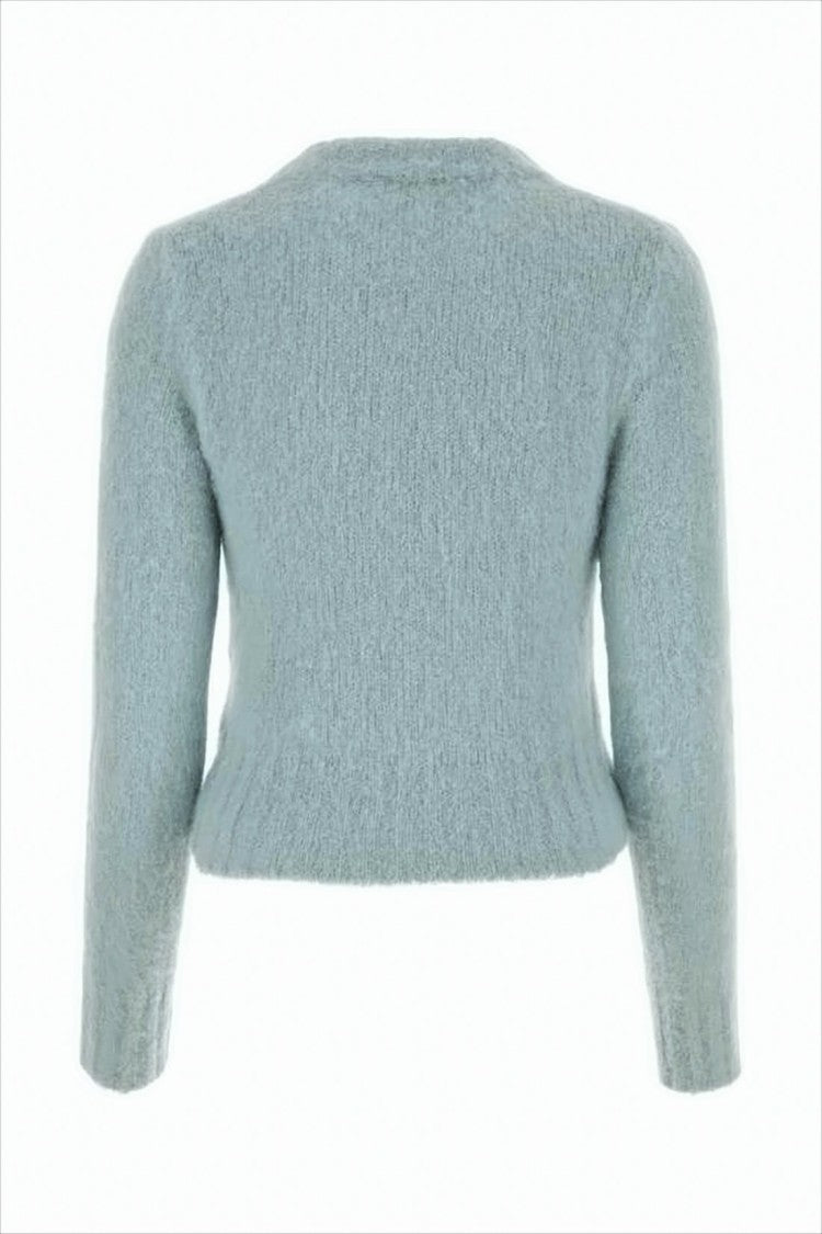 Ami Paris Textured Knit Blue Cropped Sweater