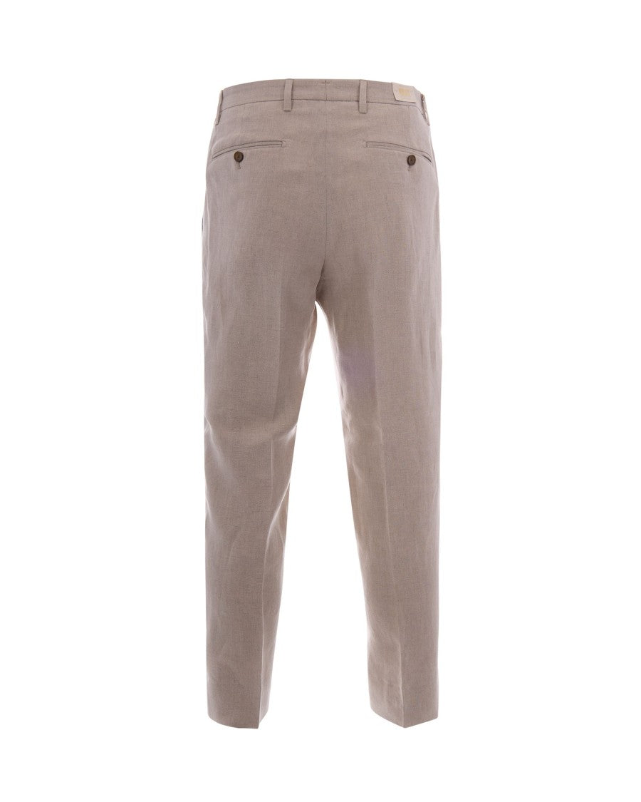 Briglia Beige Linen Trousers With Center Crease And Pleated Detailing