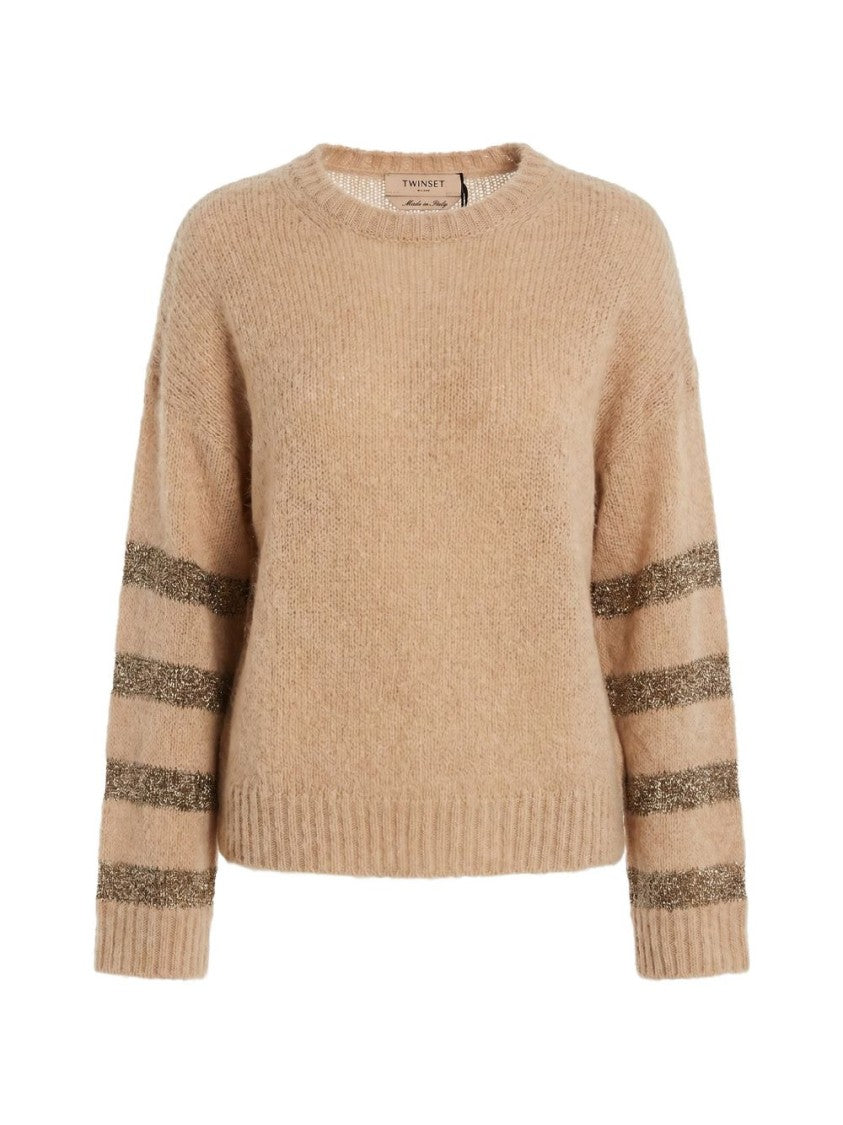Twin-Set Relaxed Fit Metallic Stripe Accents Sweater