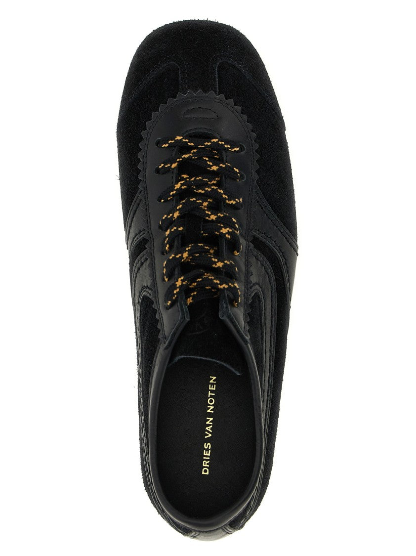 Dries Van Noten Low-Profile Black Suede Sneakers With Leather Accents