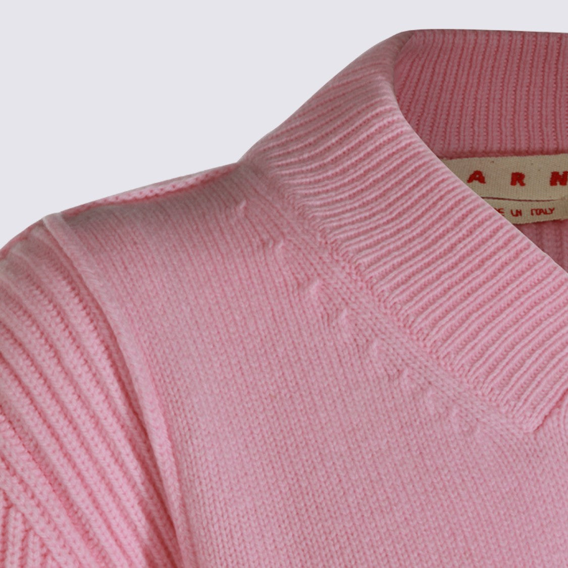 Marni Soft Pink V-Neck Sweater With Ribbed Knit Details
