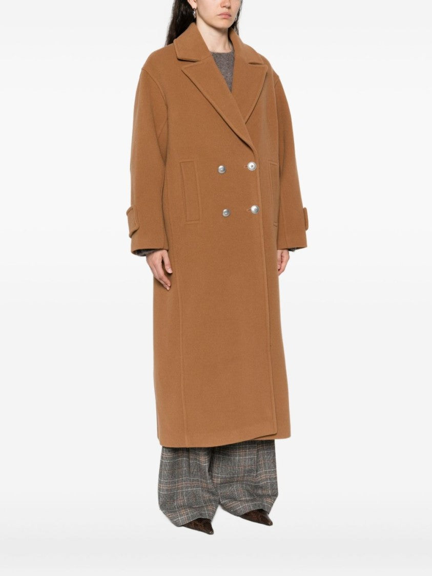 Pinko Double-Breasted Brown Wool Blend Coat