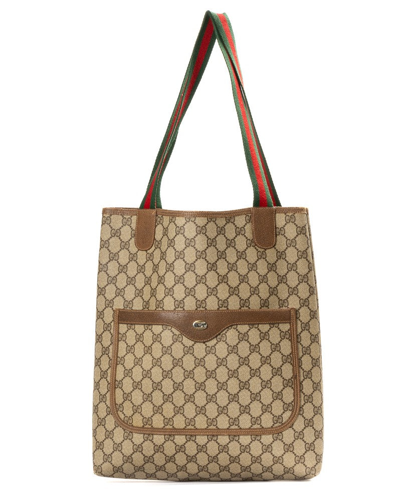 Gucci Vertical Tote Bag With Gg Supreme Canvas And Leather Trim