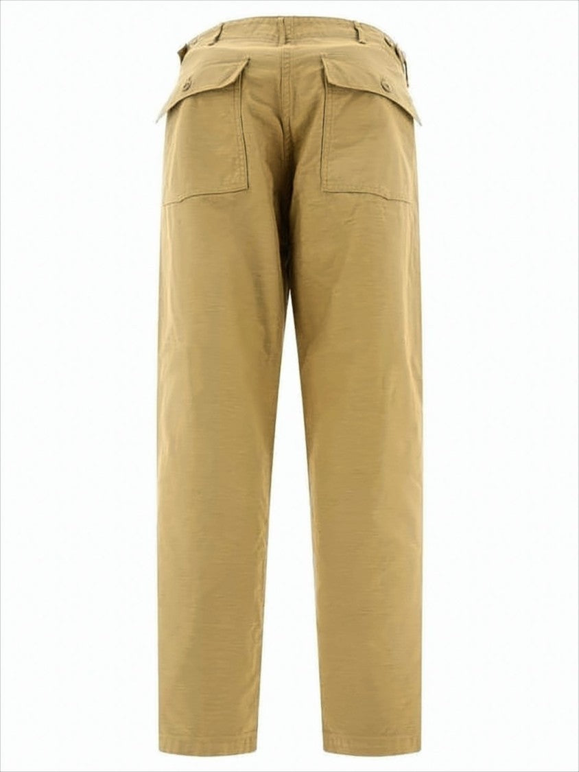 Orslow Relaxed Fit Brown Straight Pants With Utility Pockets