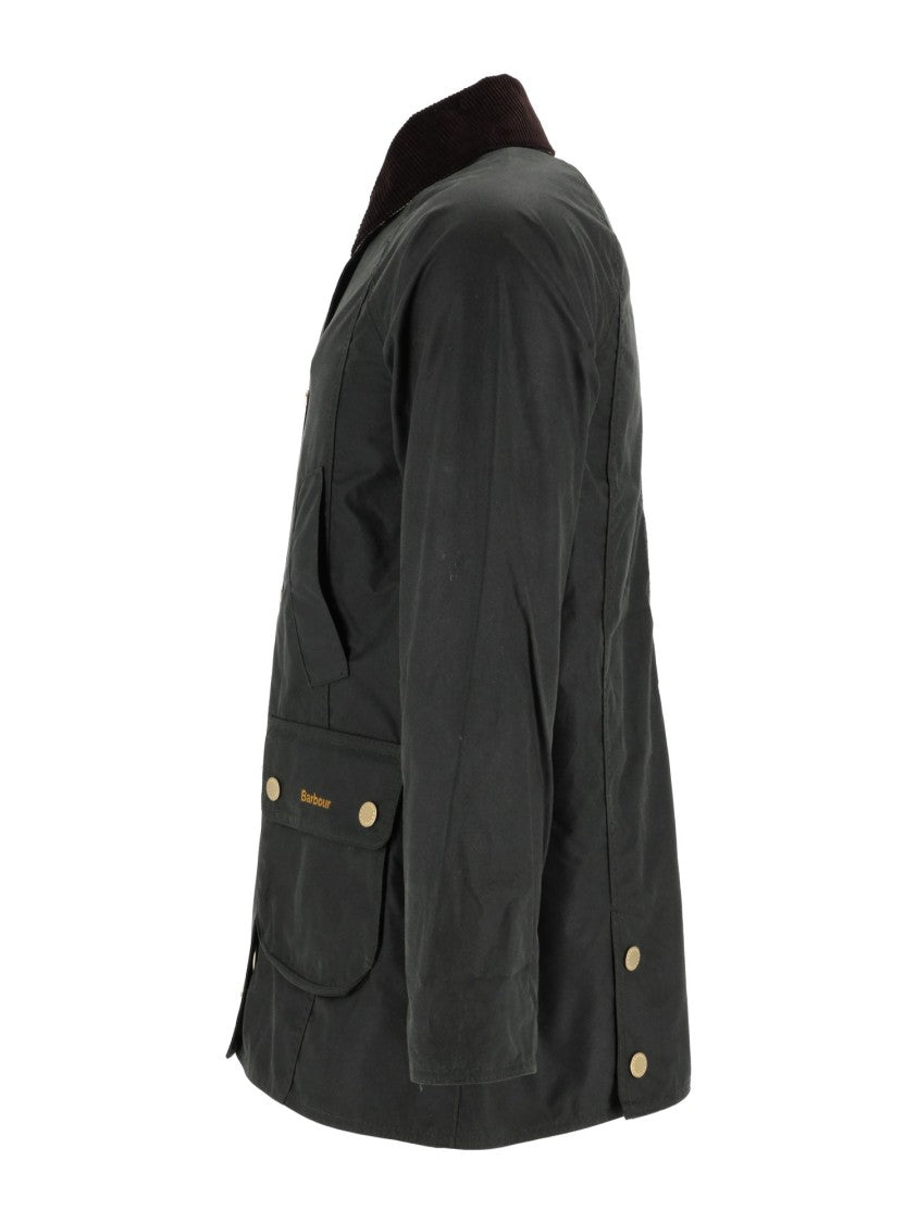 Barbour Waxed Cotton Jacket With Structured Silhouette And Corduroy Collar