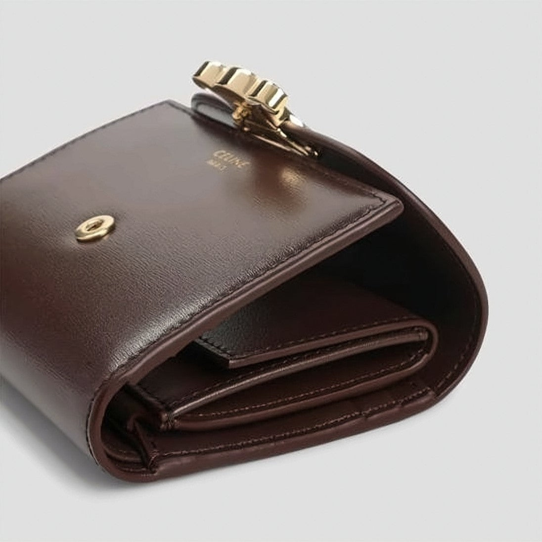 Celine Compact Calf Leather Accessory With Gold-Tone Emblem