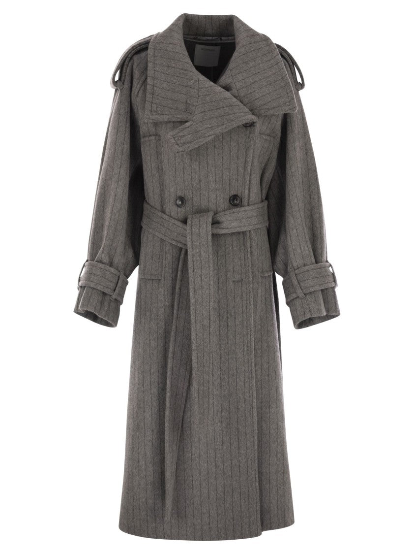 Sportmax Arold1234 - Pure Wool Pinstriped Trench Coat