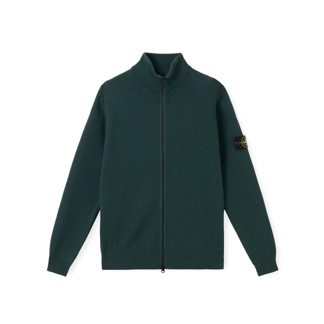 Stone Island Ribbed Green Sweater With High Collar