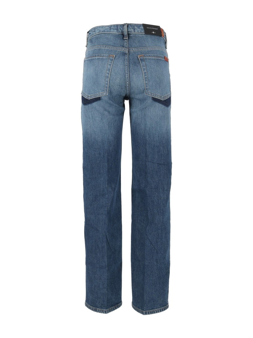 7 For All Mankind Classic Blue Calie Straight-Leg Denim Jeans