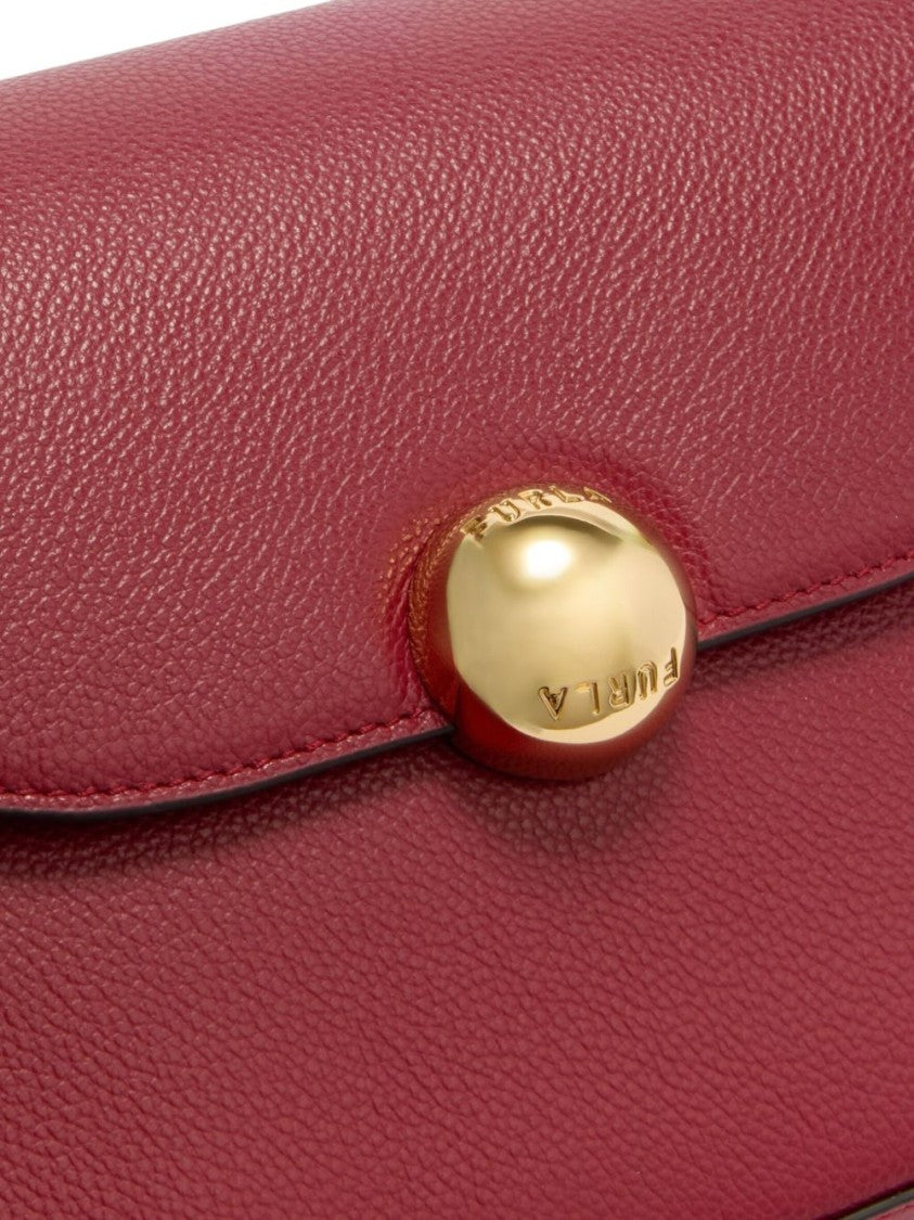Furla Dark Red Pebbled Flap Shoulder Bag