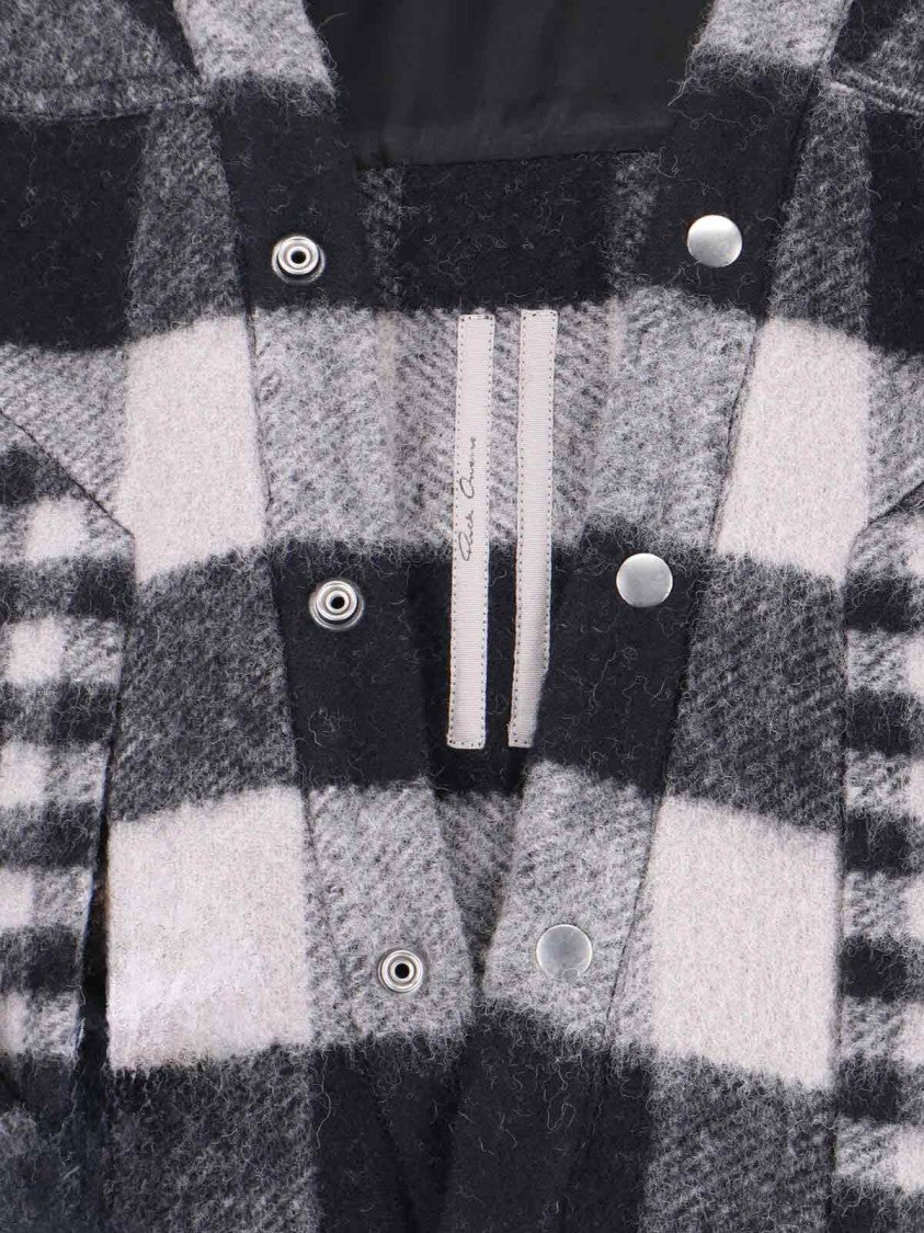 Rick Owens Checked Shirt With V-Neckline And Snap Button Closure