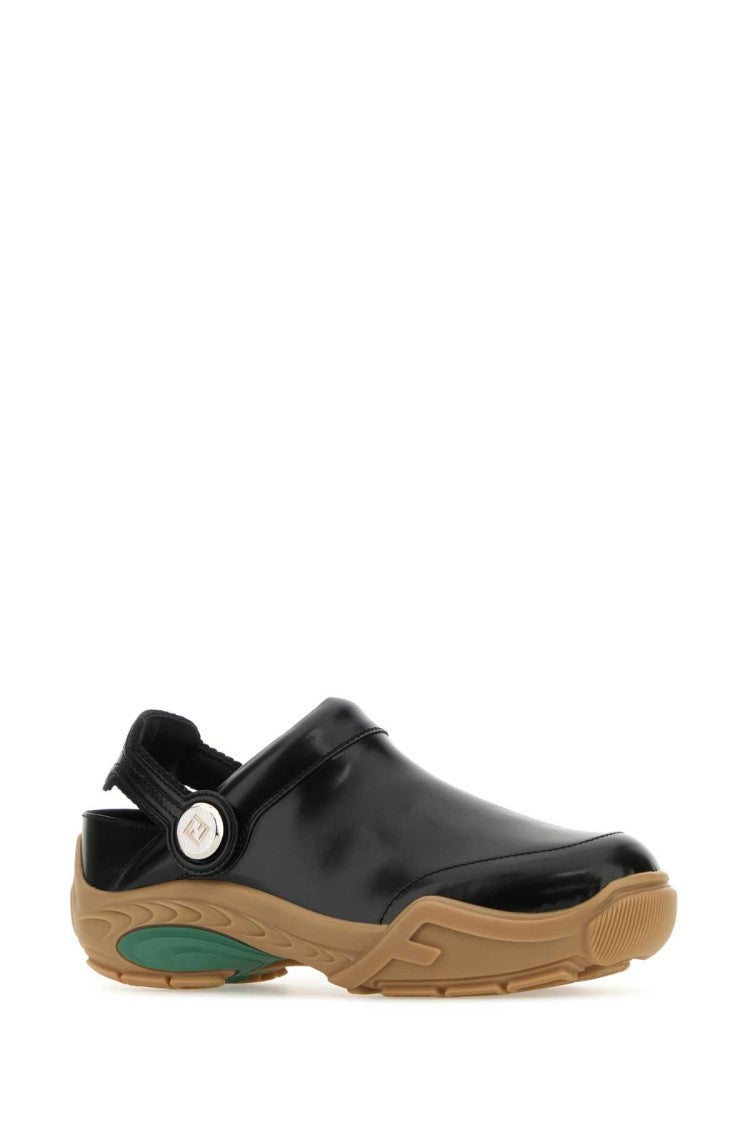 Fendi Black Leather Fendi Lab Mules