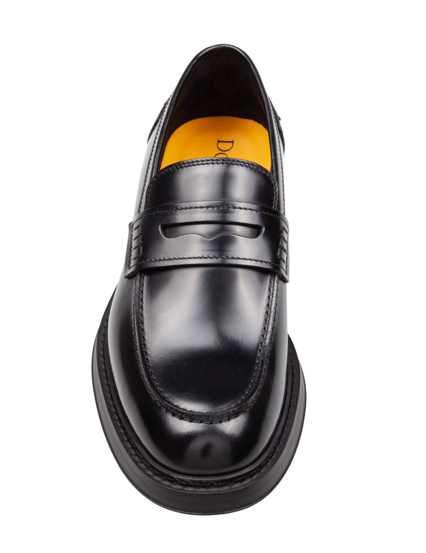 Doucal's Penny Adler Loafer In Brushed Leather, Black