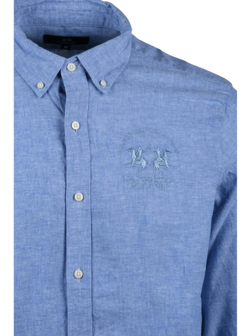 La Martina Light Blue Cotton Linen Shirt