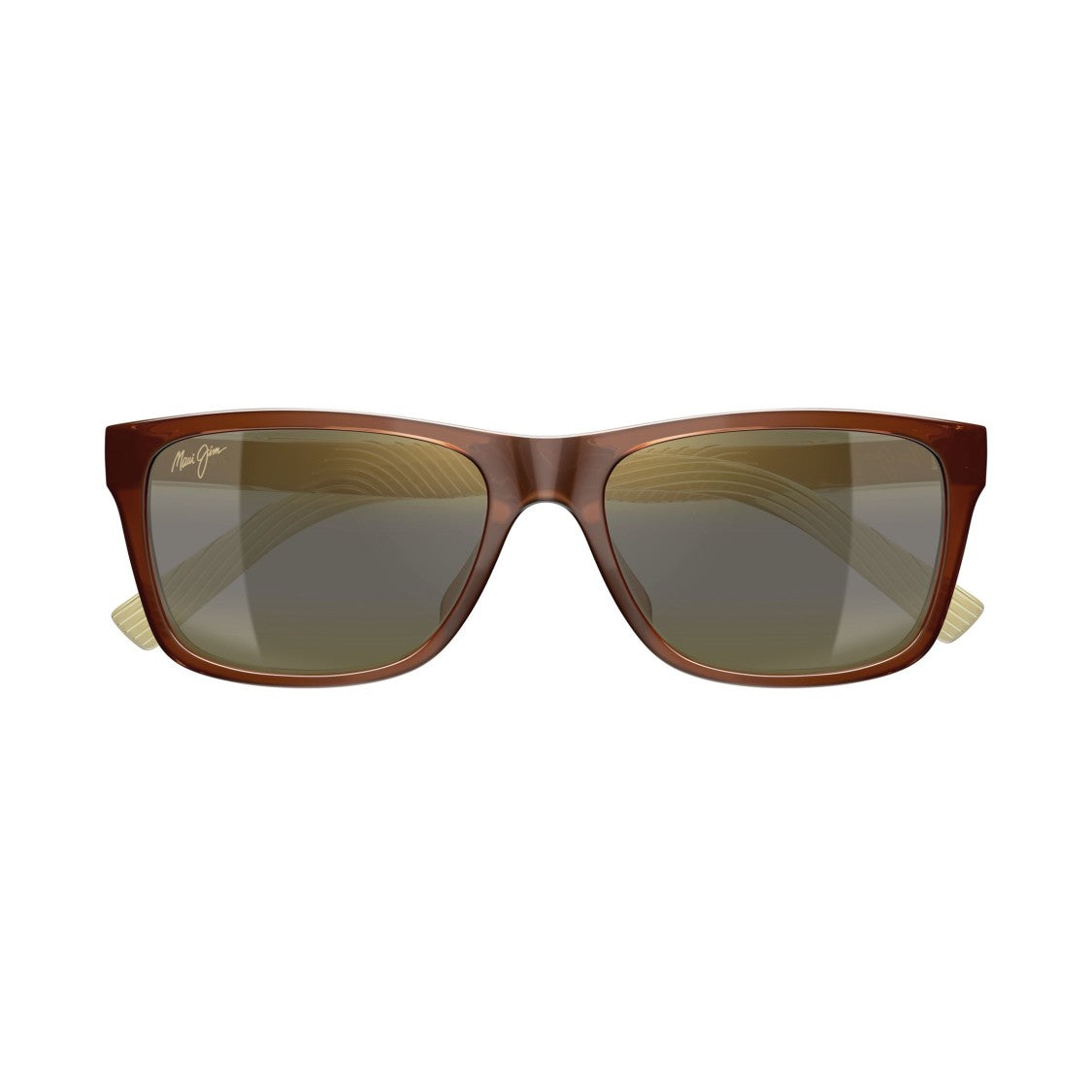 Maui Jim Kowelo Rectangular Frame Sunglasses With Glossy Brown Finish