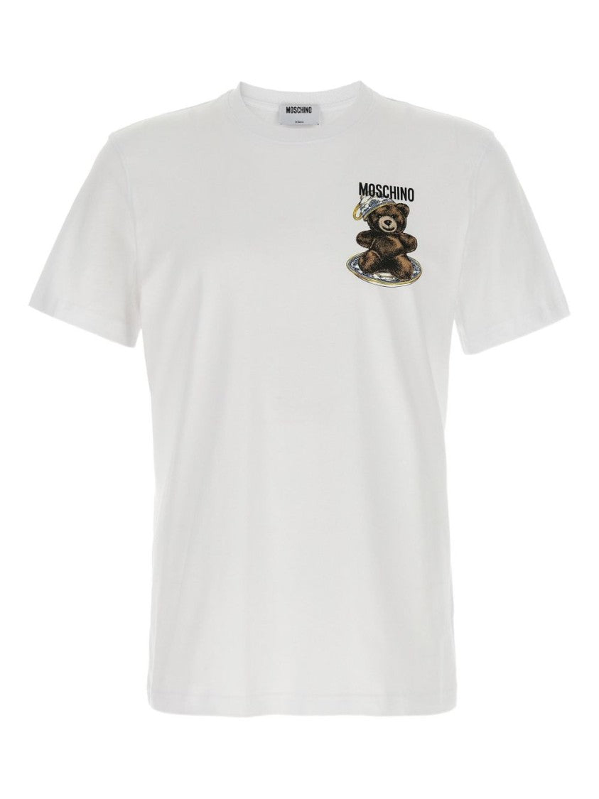 Moschino White Teddy Bear Print Crew Neck T-Shirt