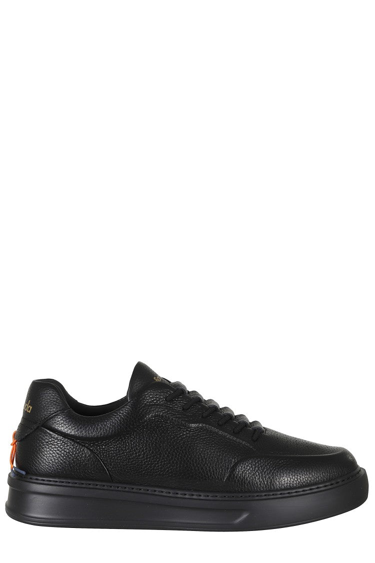Barracuda Phoenix Black Low-Top Gold Logo Textured Leather Sneakers