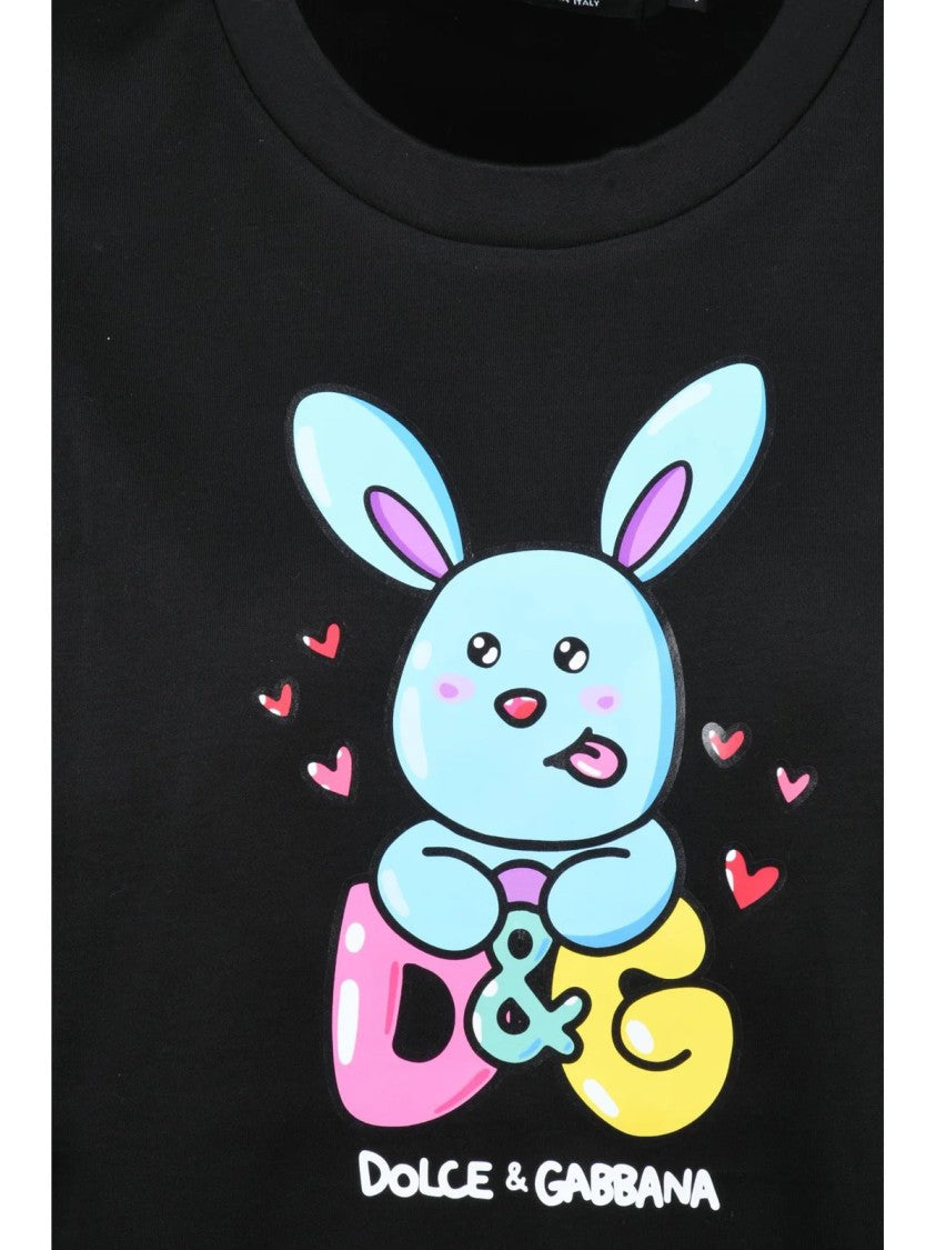 Dolce & Gabbana Black Playful Graphic Relaxed Fit Cotton T-Shirt