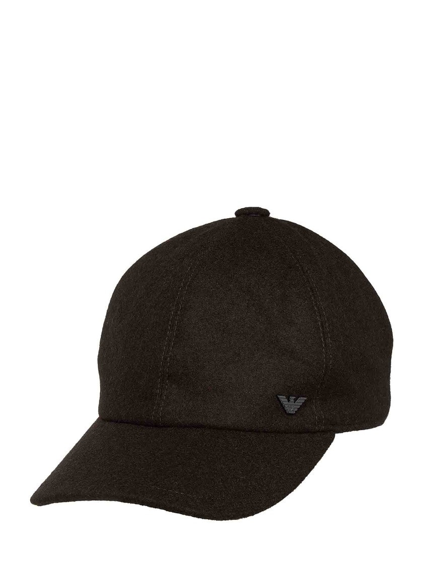 Emporio Armani Dark Brown Wool Blend Felt Baseball Cap