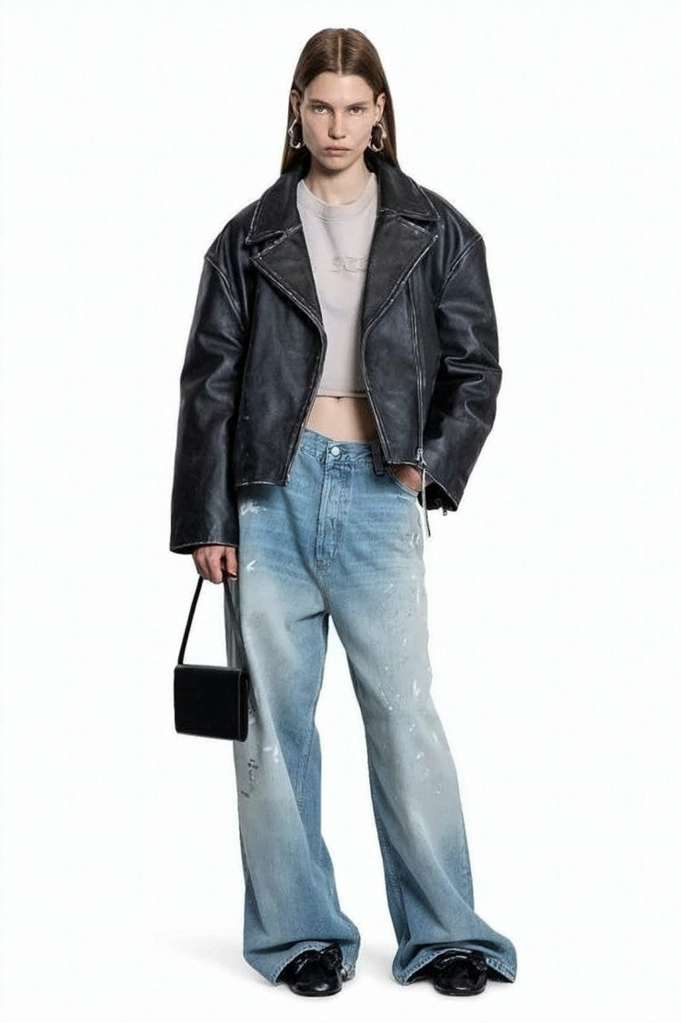 Acne Studios Wide-Leg Light Blue Denim Pants With Distressed Finish