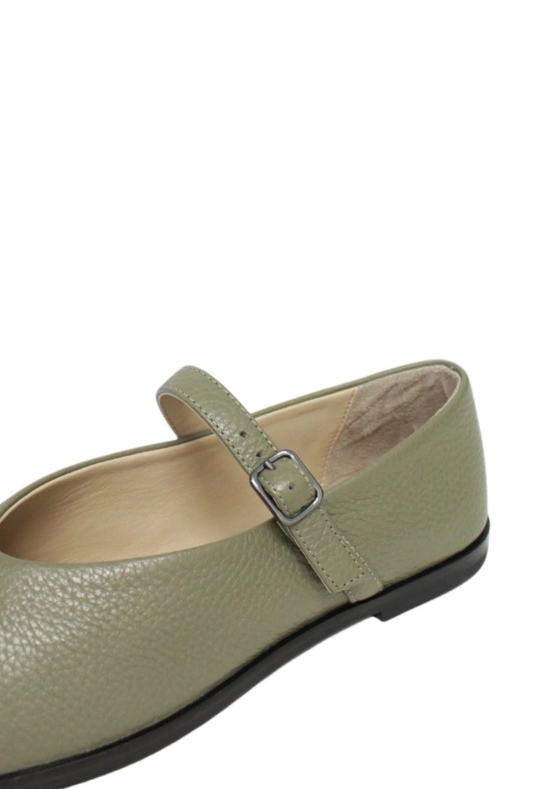 Max Mara Gray Green Bovine Leather Flat Shoes