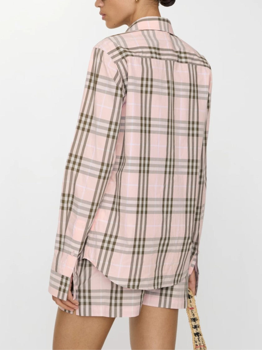 Burberry Pink Check Pattern Cotton Shirt