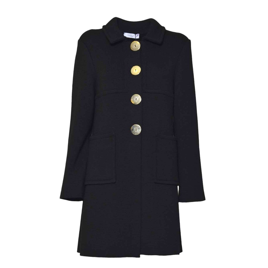 Charlott Tailored Blue Coat With Structured Collar And Distinctive Button Detail