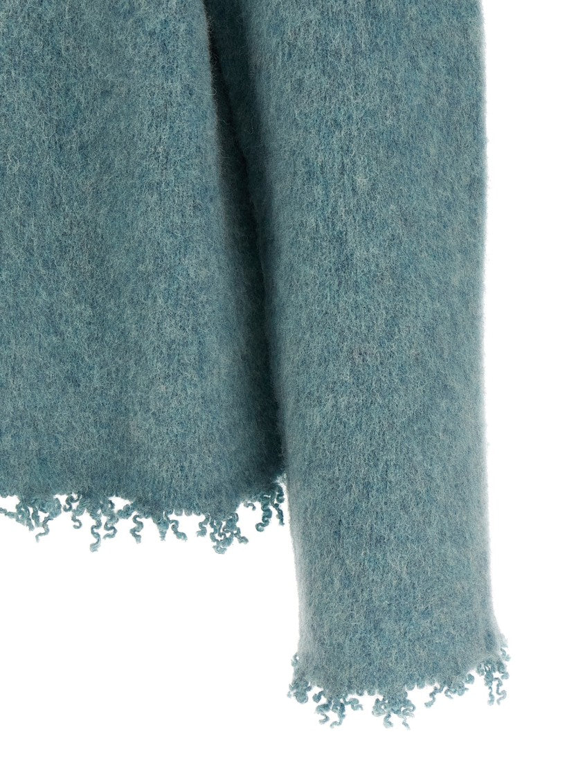 Jil Sander Wool Sweater With Boat Neckline And Raw-Cut Fringes