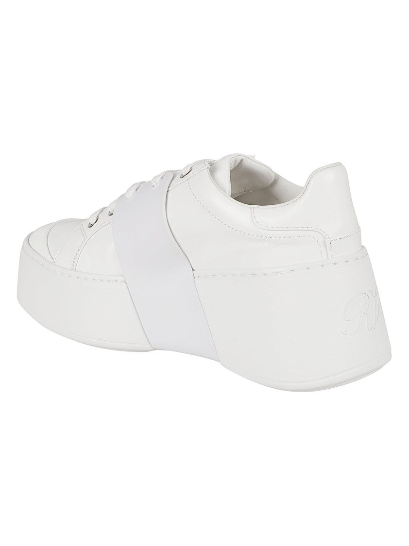 Roger Vivier White Leather Sneakers With Crystal-Embellished Buckle