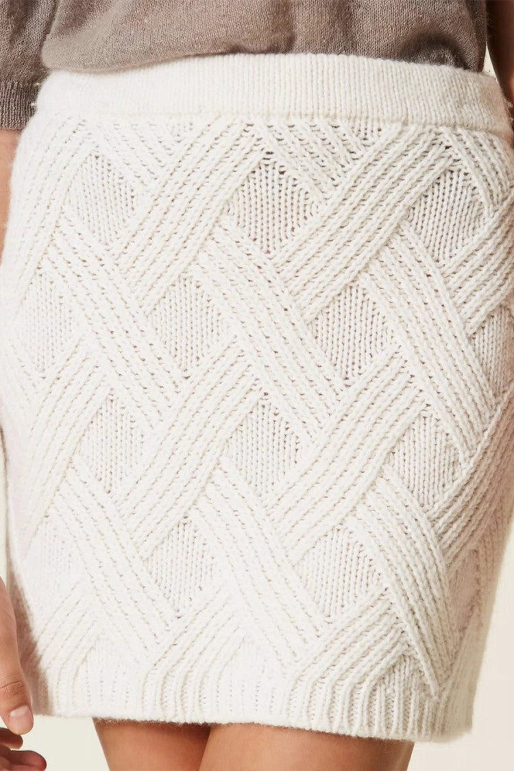 Twin-Set Cream Textured-Knit Wool-Blend Mini Skirt