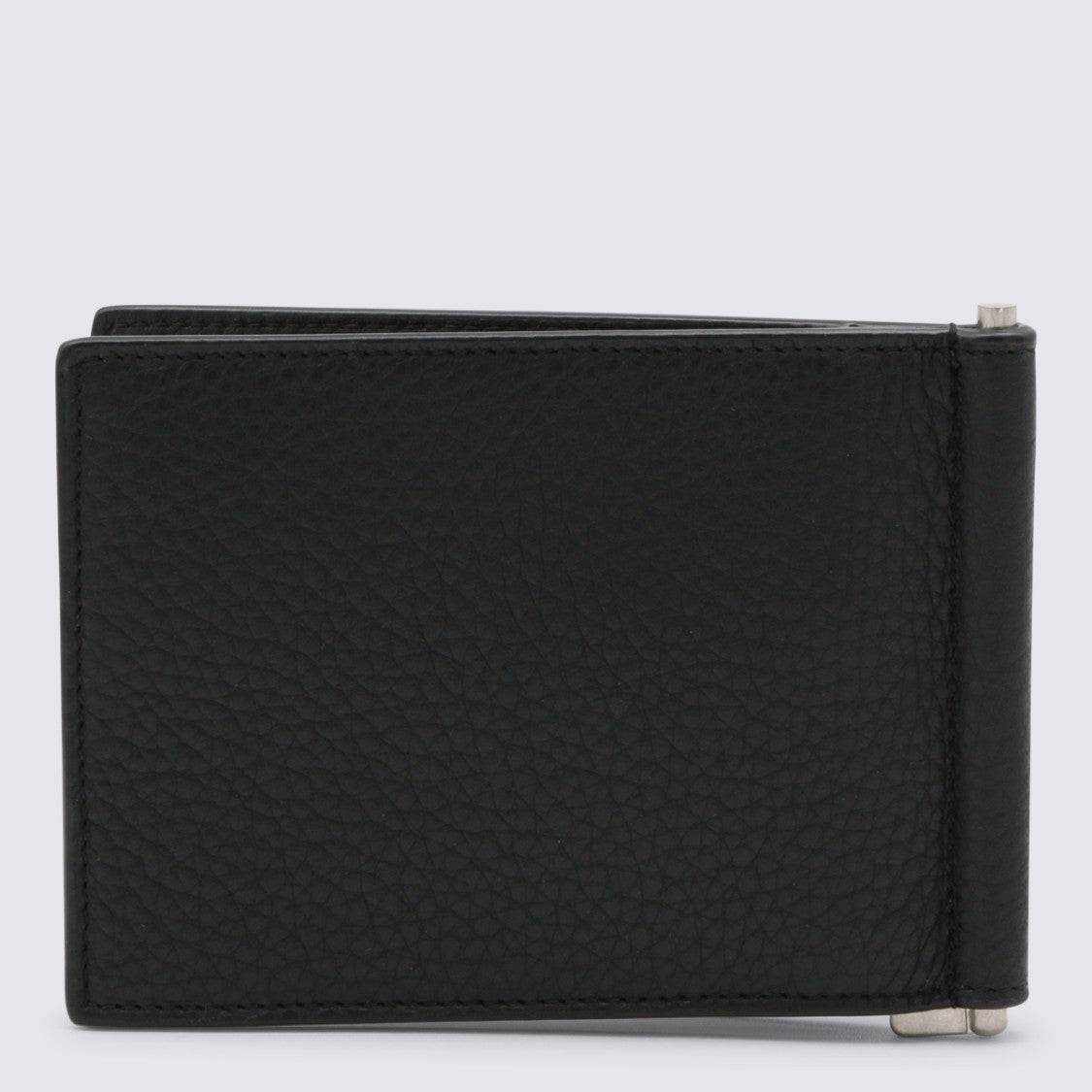 Saint Laurent Textured Leather Wallet With Metal Clip And Logo Emblem