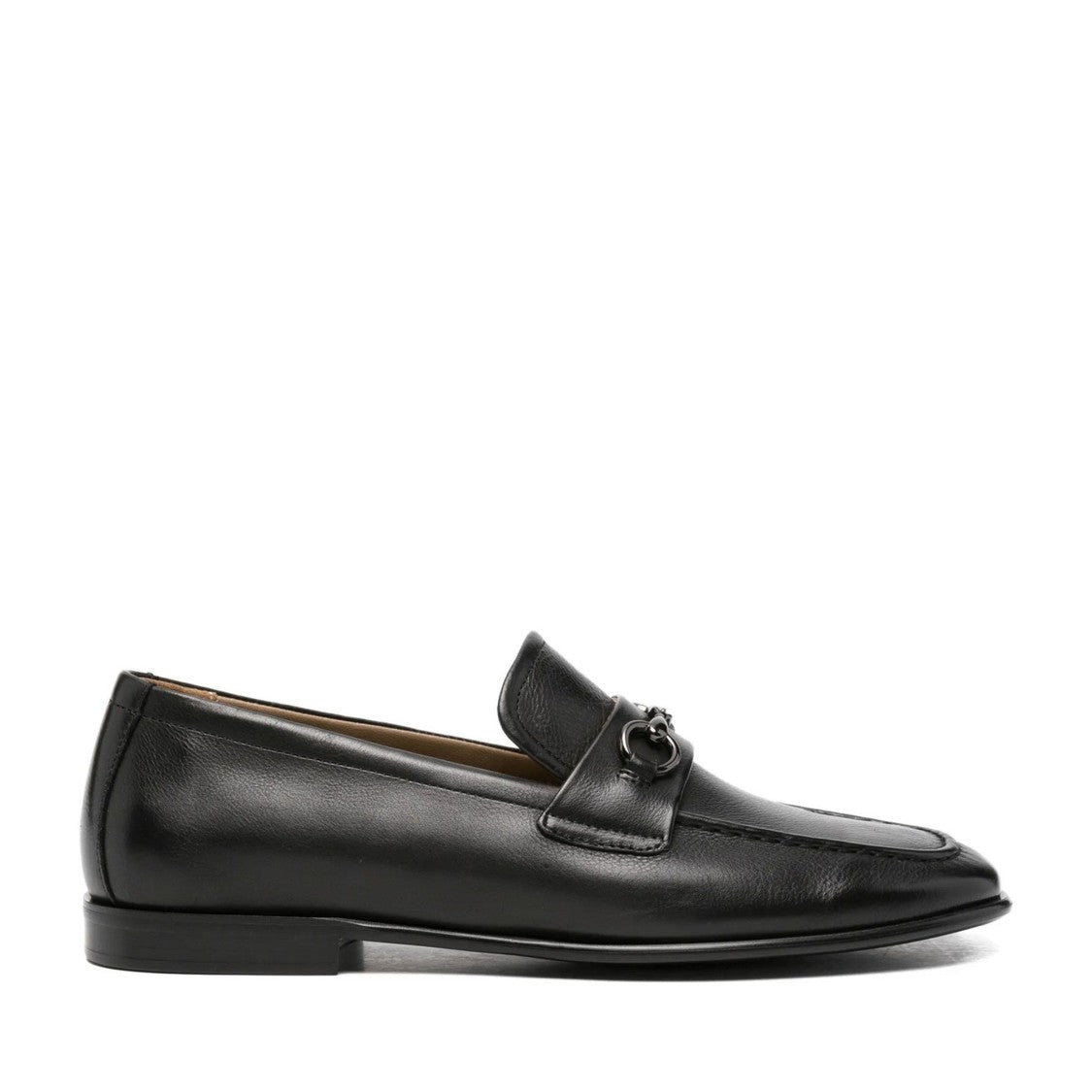 Adrianna Feretti Black Polished Decorative Metal Leather Loafers