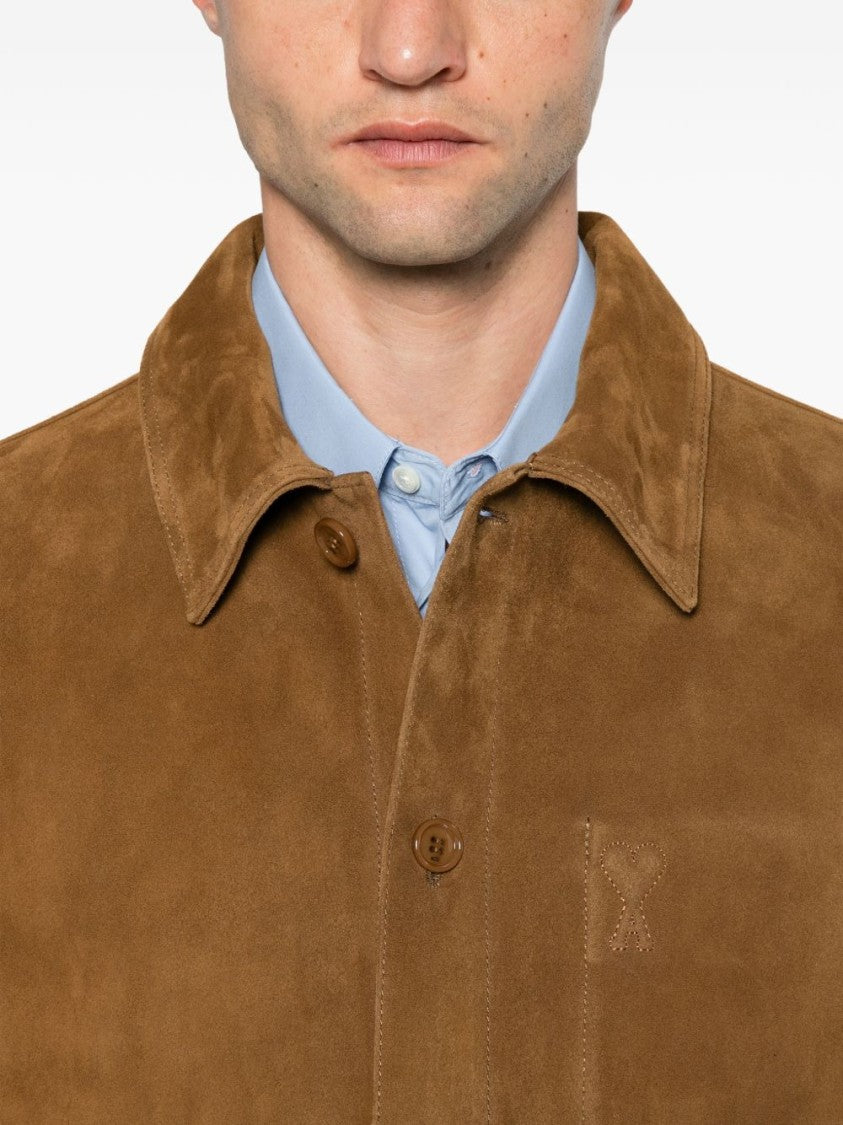Ami Paris Cropped Boxy Jacket With Classic Collar And Soft Texture
