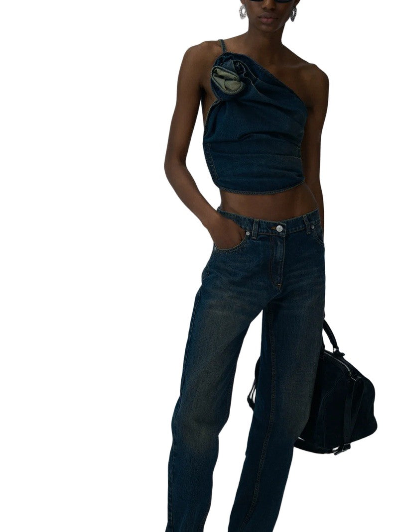 Magda Butrym One-Shoulder Denim Blouse With Draped Silhouette