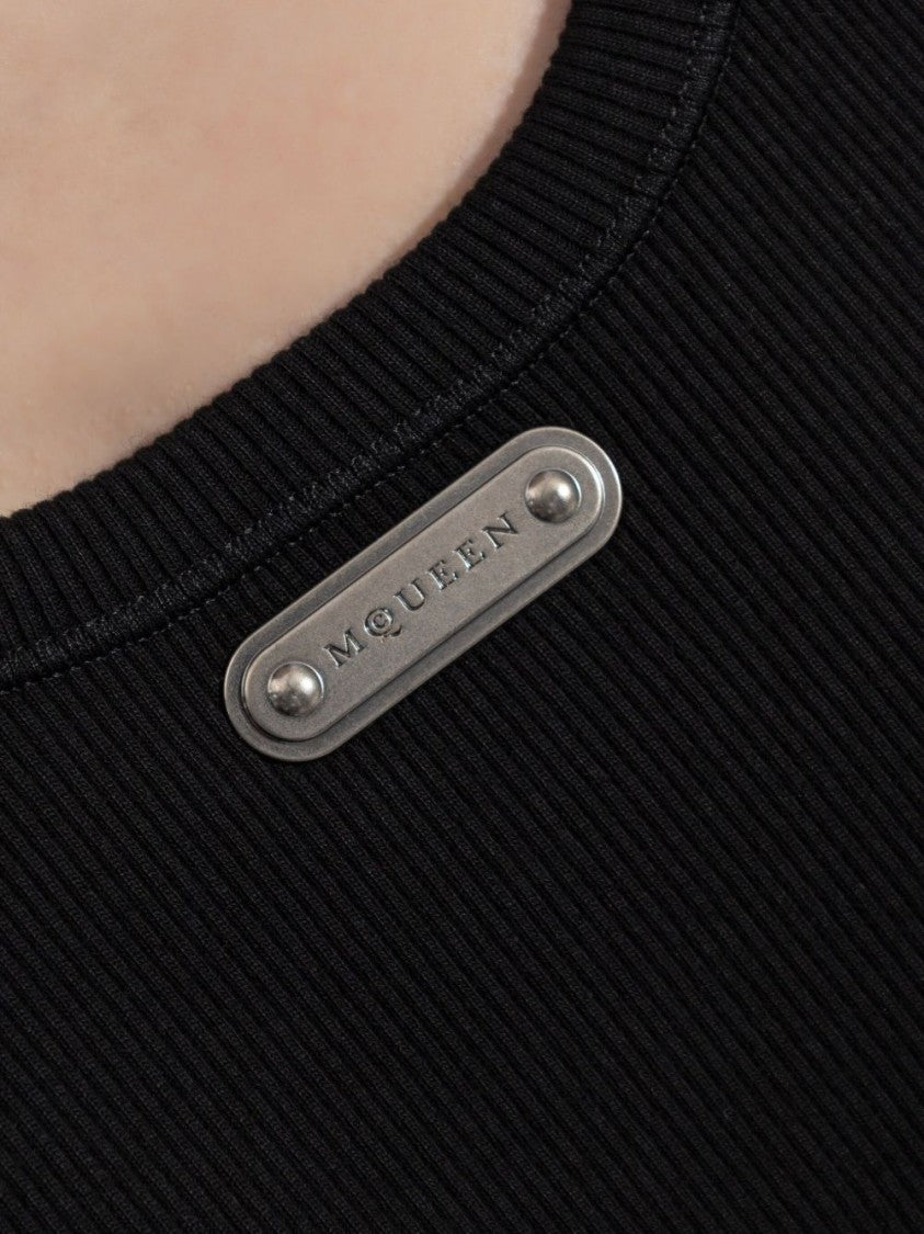 Alexander Mcqueen Placket Midi Dress With Crew Neck And Side Slit