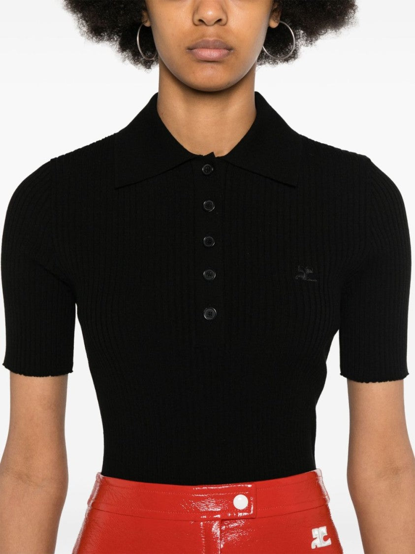 Courrèges Iconic Rib Knit Polo Shirt
