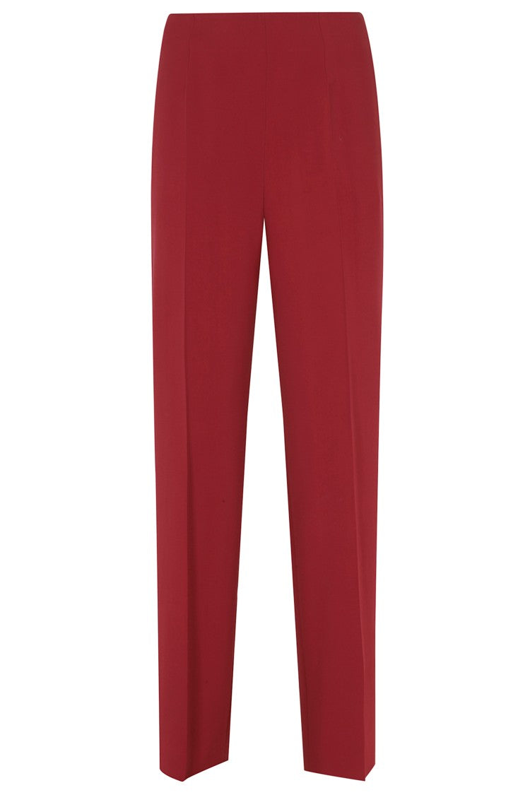 Alberta Ferretti Red Cady Stretch Back Pockets Viscose Straight-Leg Trousers