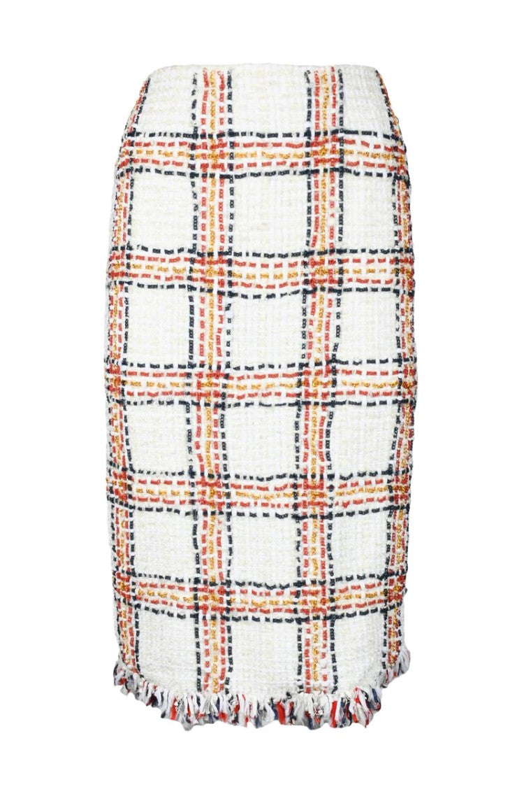 Elisabetta Franchi Bouclé Midi Skirt White/Red