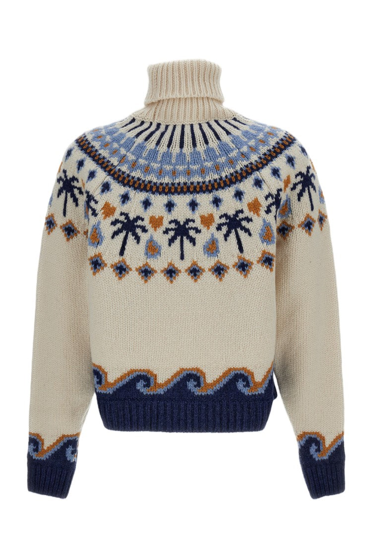 Alanui Light Blue Sweet Winter Fair Isle Virgin Wool Sweater