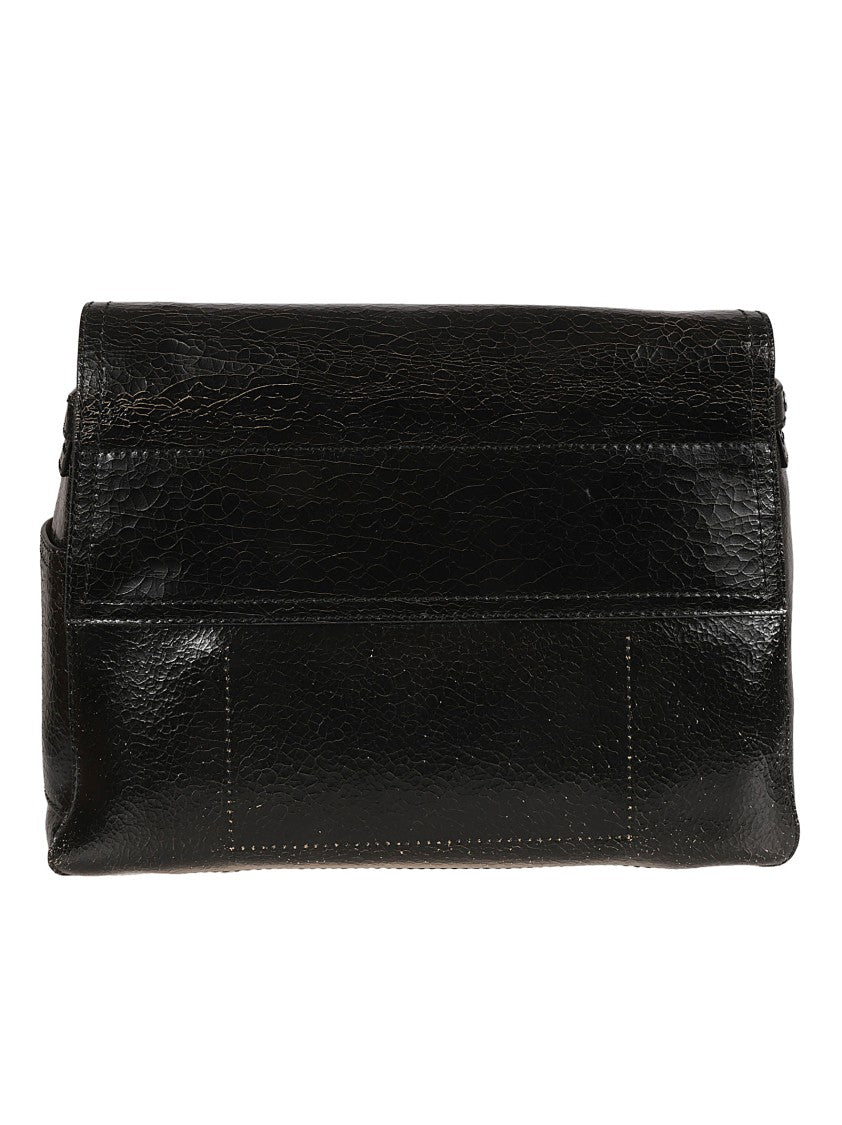 Alexander Mcqueen Textured Black Calf Leather Flap Bag