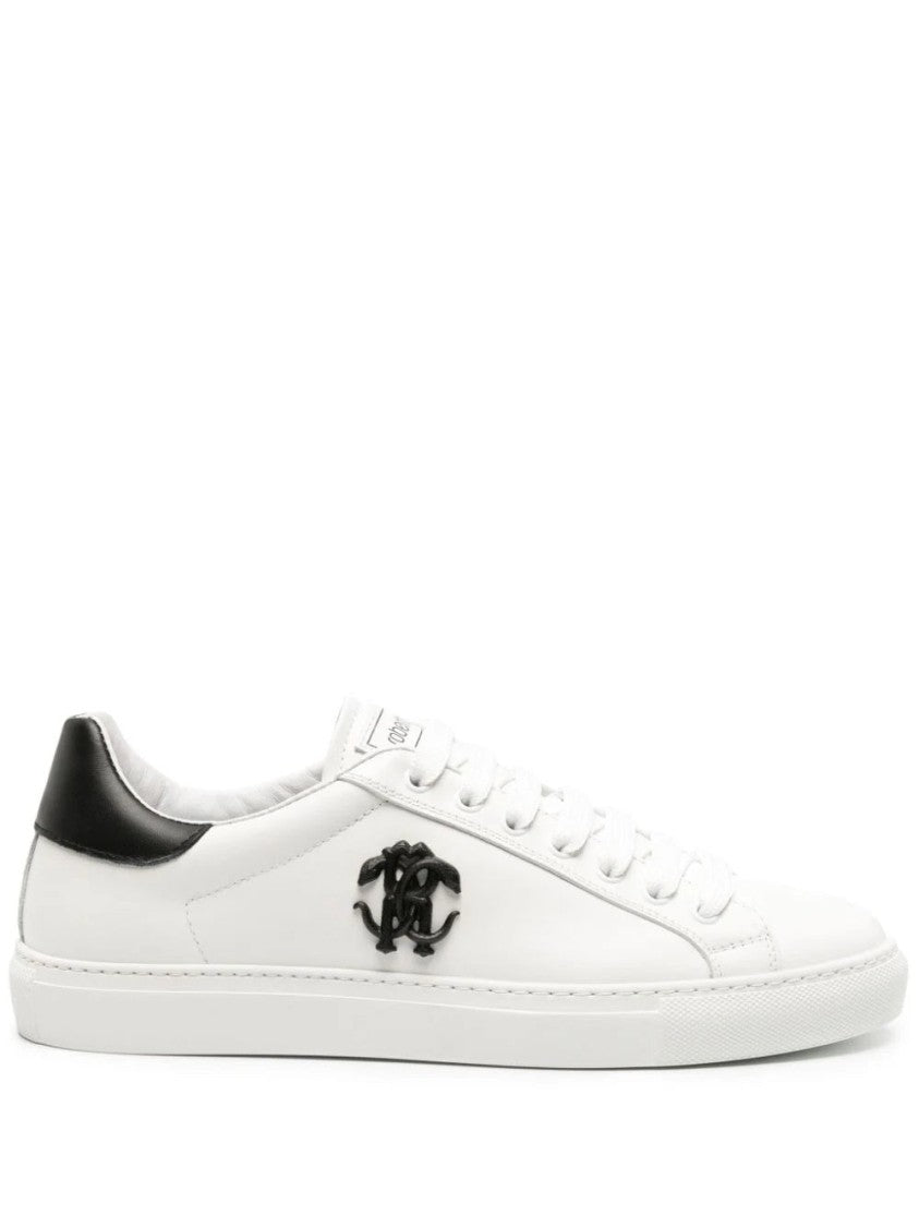 Roberto Cavalli White Trainers With Contrasting Heel Cap