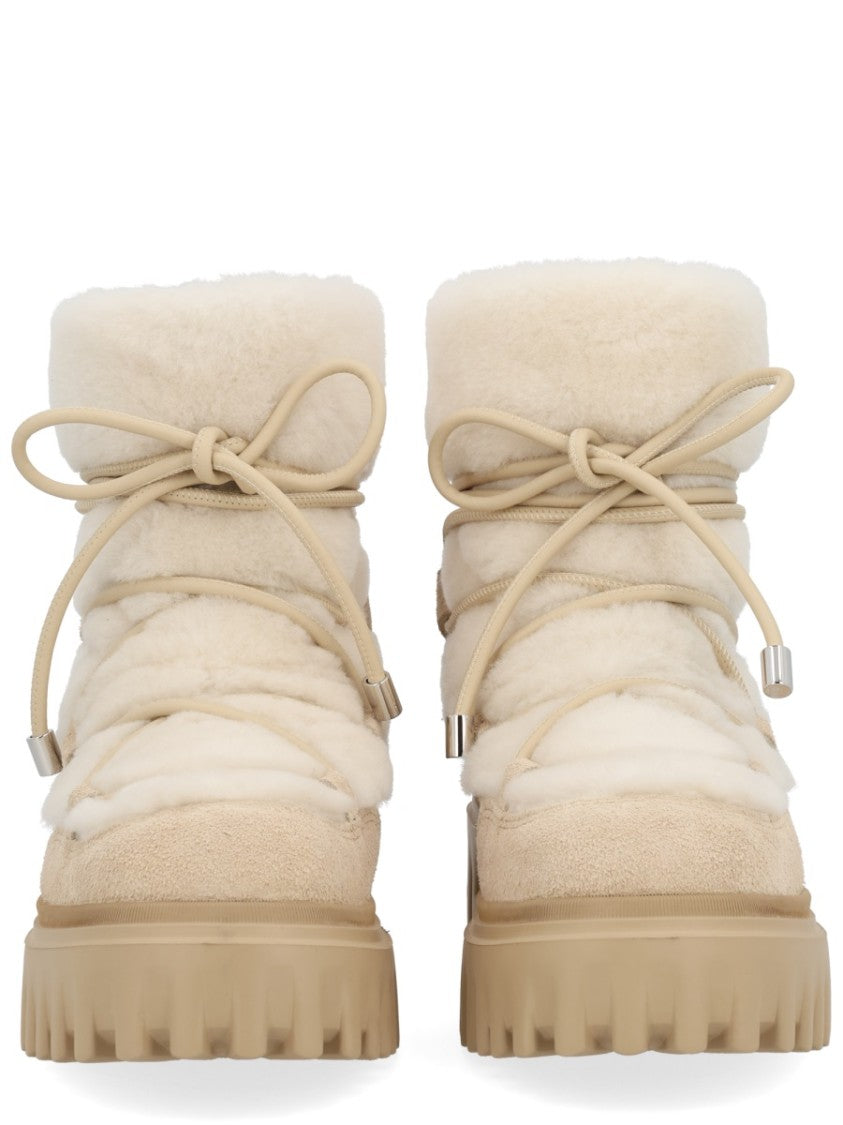 Hogan Beige Boots With Padded Quilted Upper