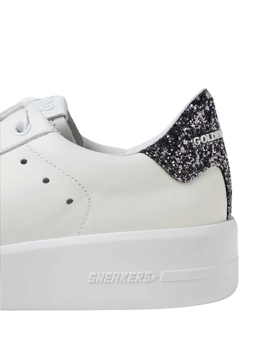 Golden Goose White Leather Sneakers With Subtle Star Detail And Glitter Accents